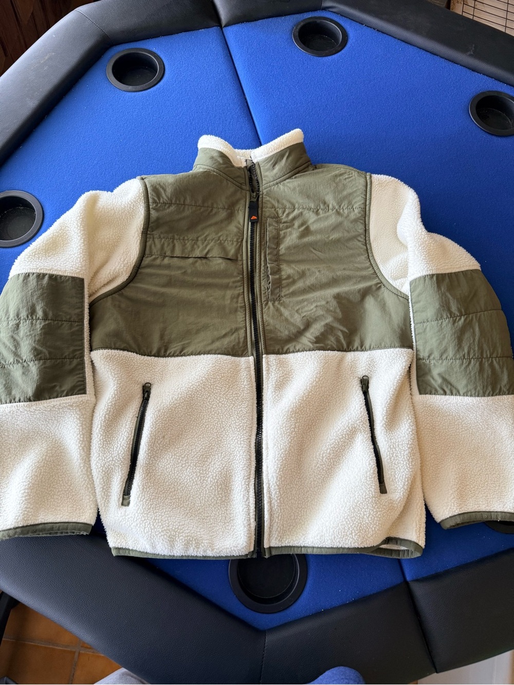 Two-Tone Sherpa Jacket - Olive & Cream